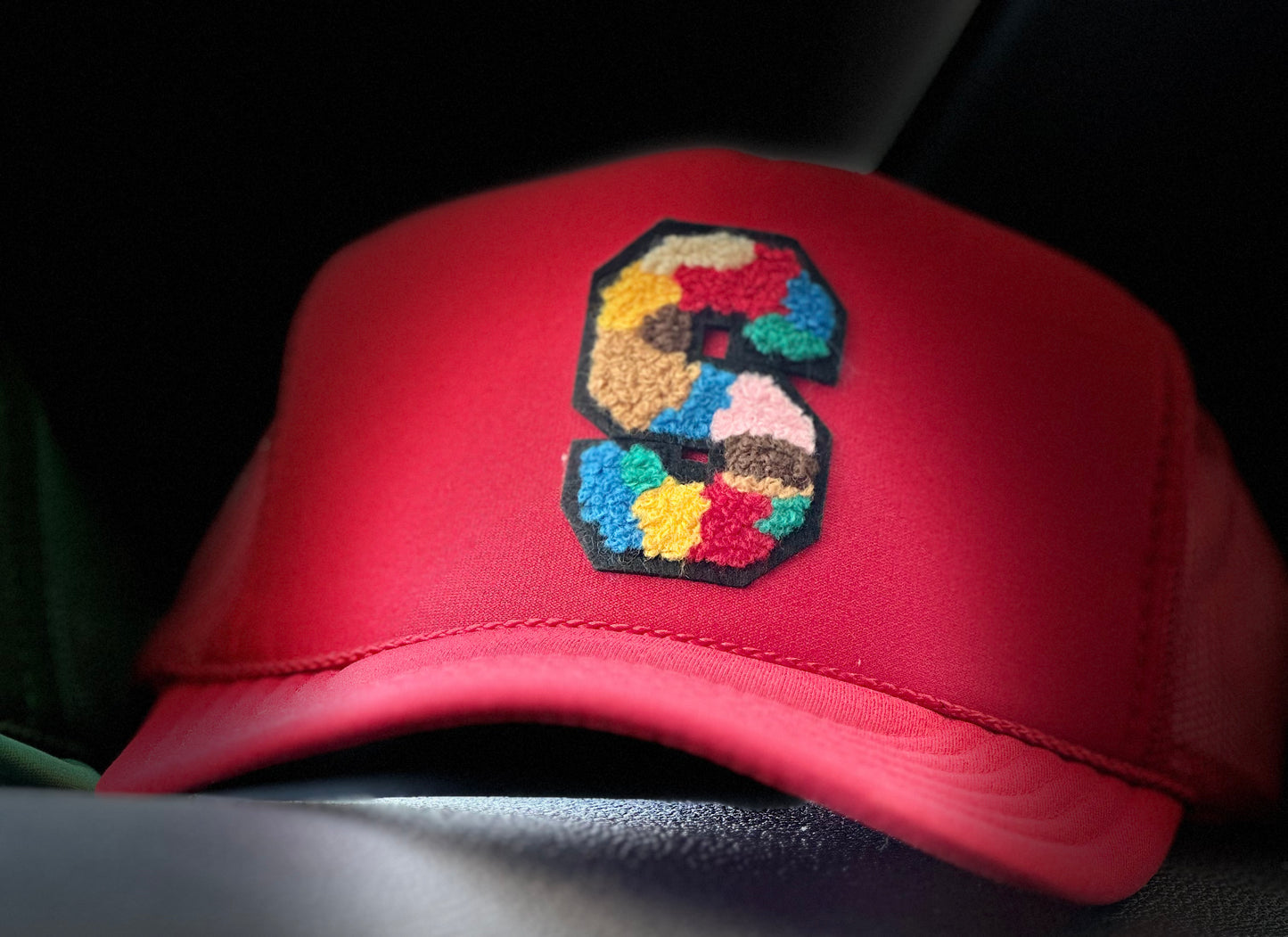 Red Trucker w/ Multi-Color Letter